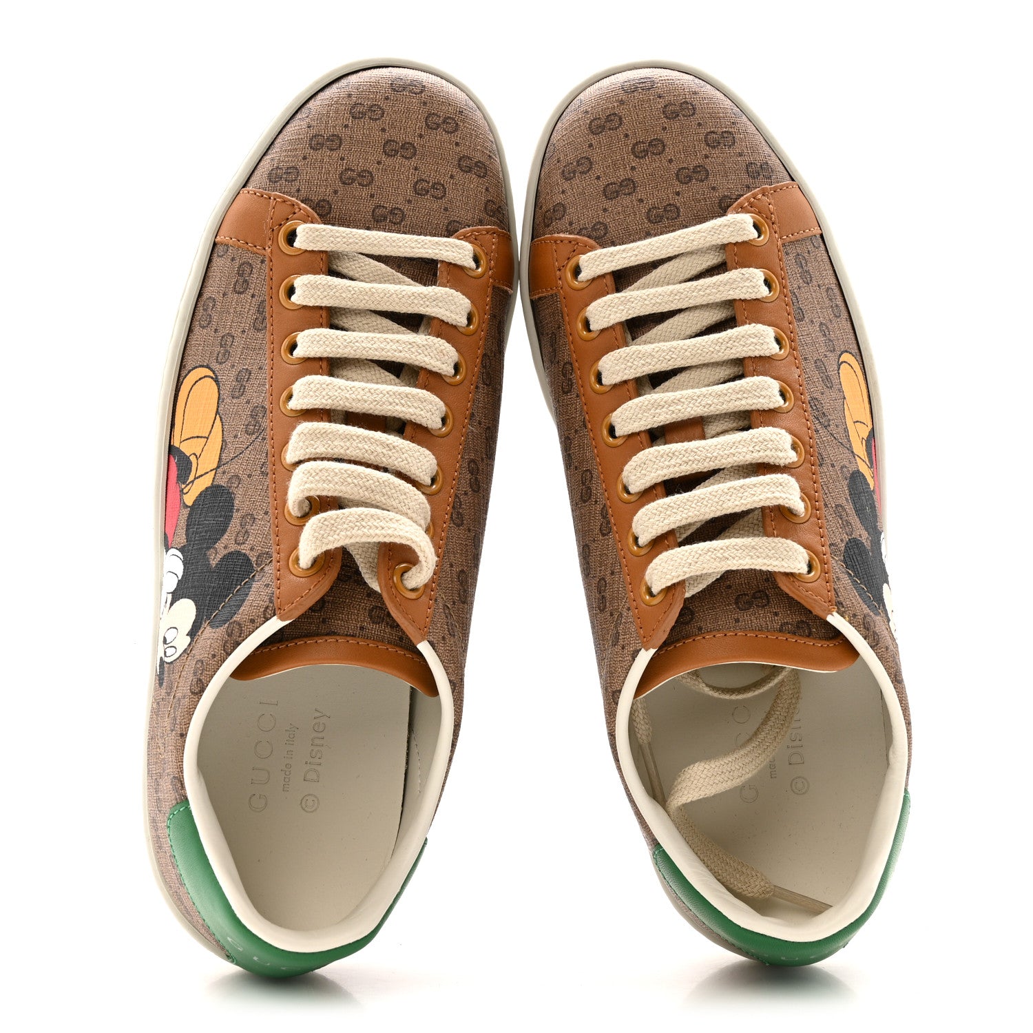 Gucci X DISNEY Mini Vintage GG Supreme Monogram Mickey Mouse Womens Ace Sneakers 35 Beige Vintage Sun Oil 2 of 11