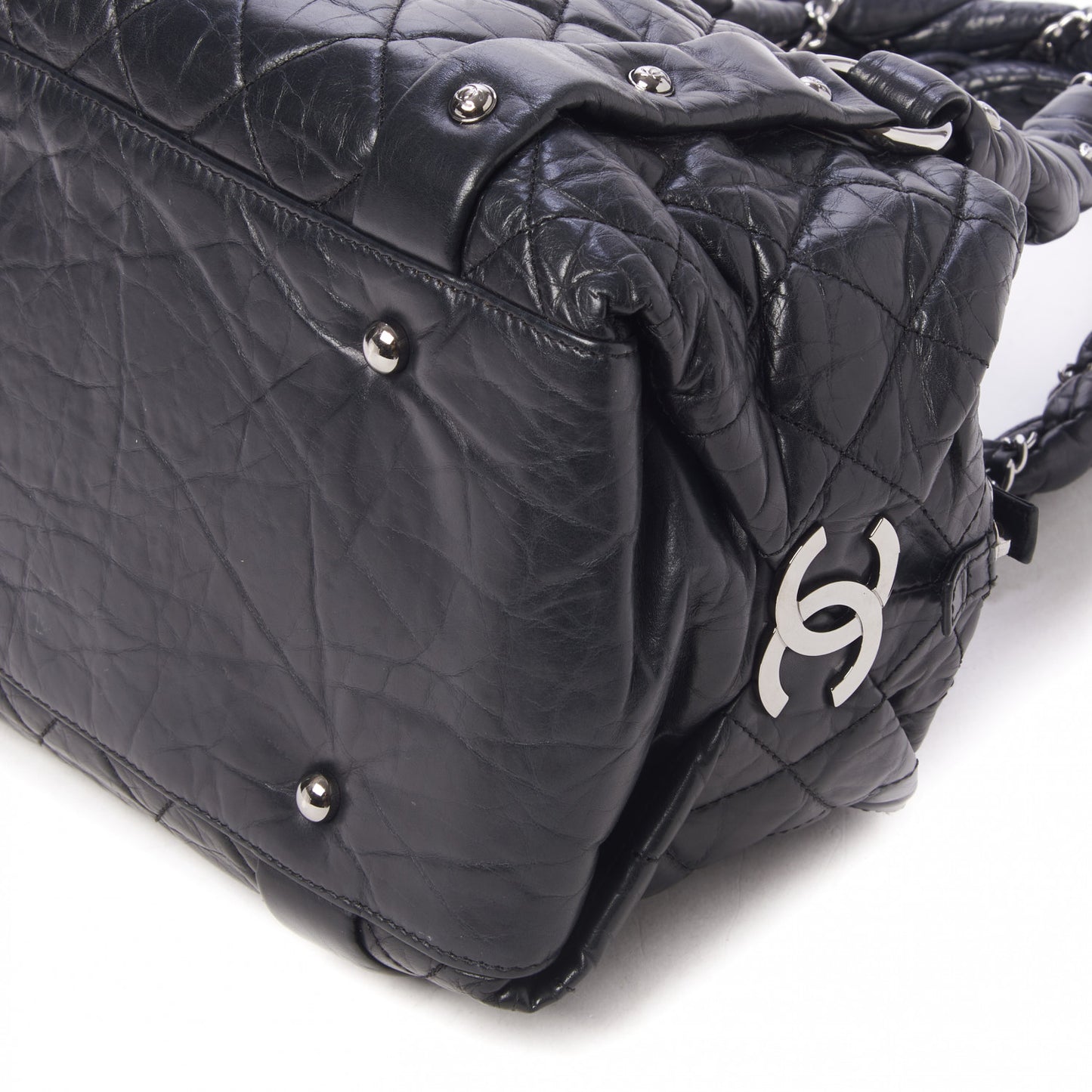 Distressed Lambskin Small Lady Braid Tote Black
