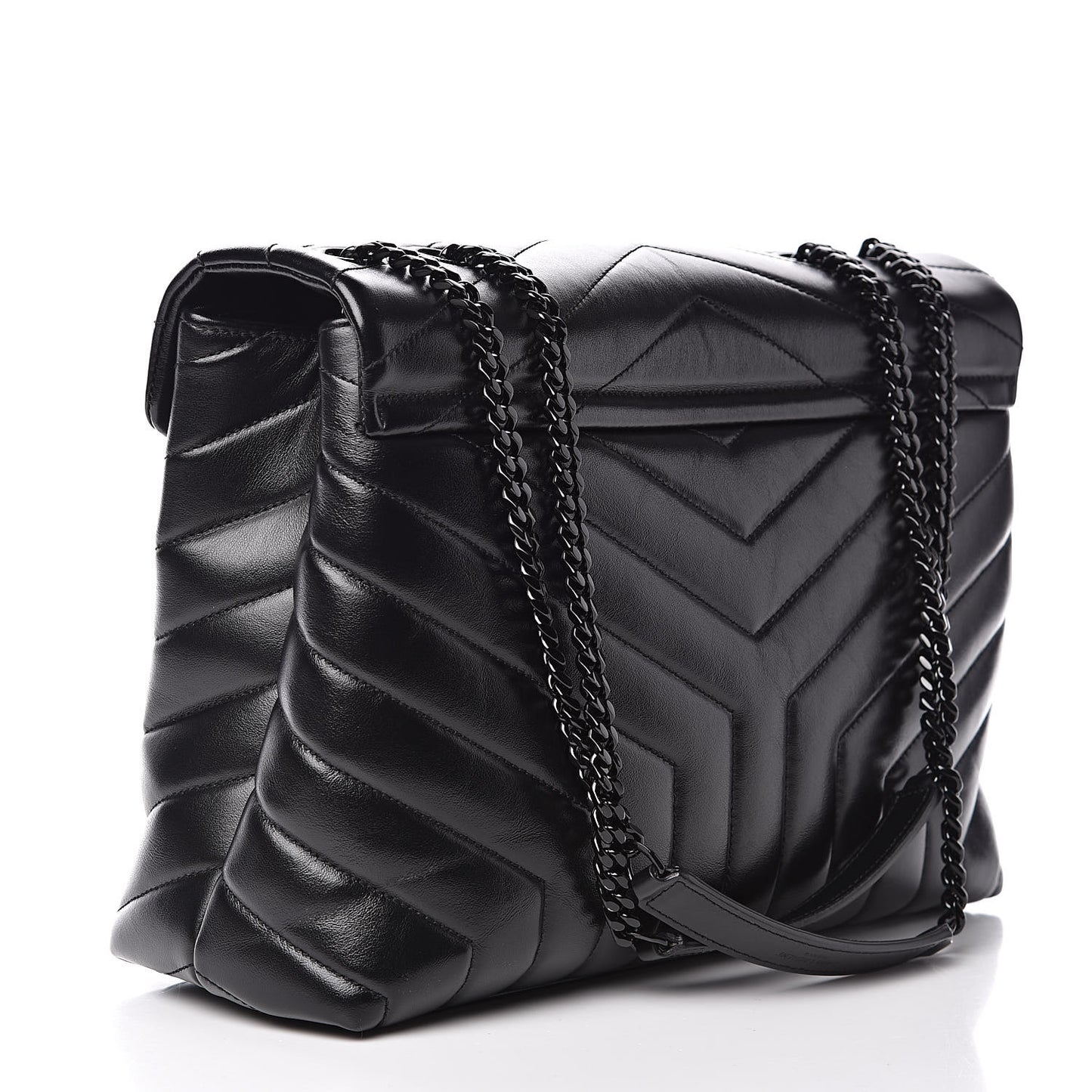 Calfskin Y Quilted Monogram Medium Loulou Chain Satchel Black