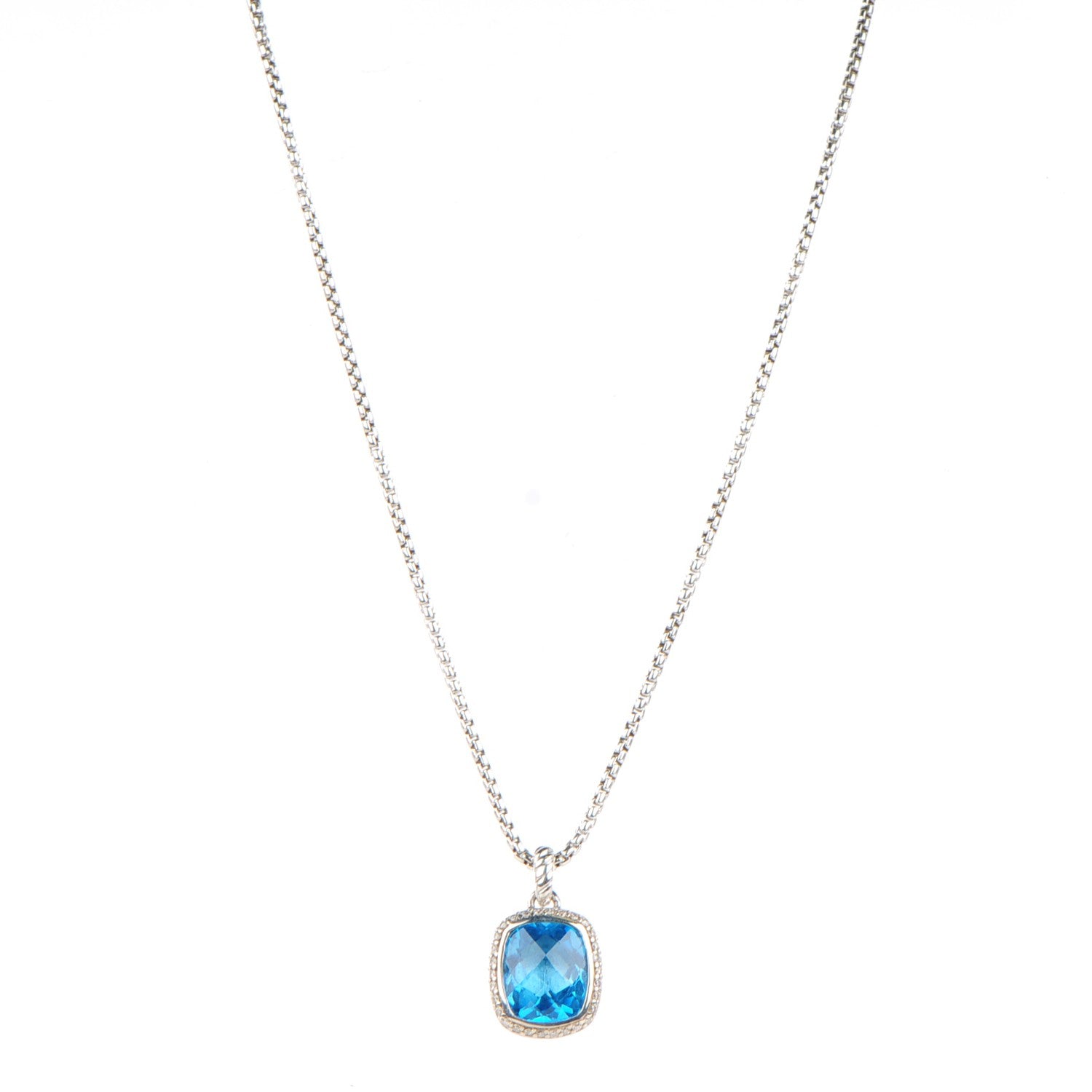 David Yurman Sterling Silver Pave Diamond Blue Topaz 12mm Noblesse Pendant Necklace 1 of 5