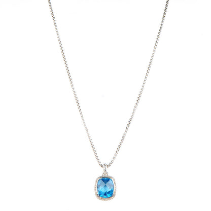 David Yurman Sterling Silver Pave Diamond Blue Topaz 12mm Noblesse Pendant Necklace 1 of 5