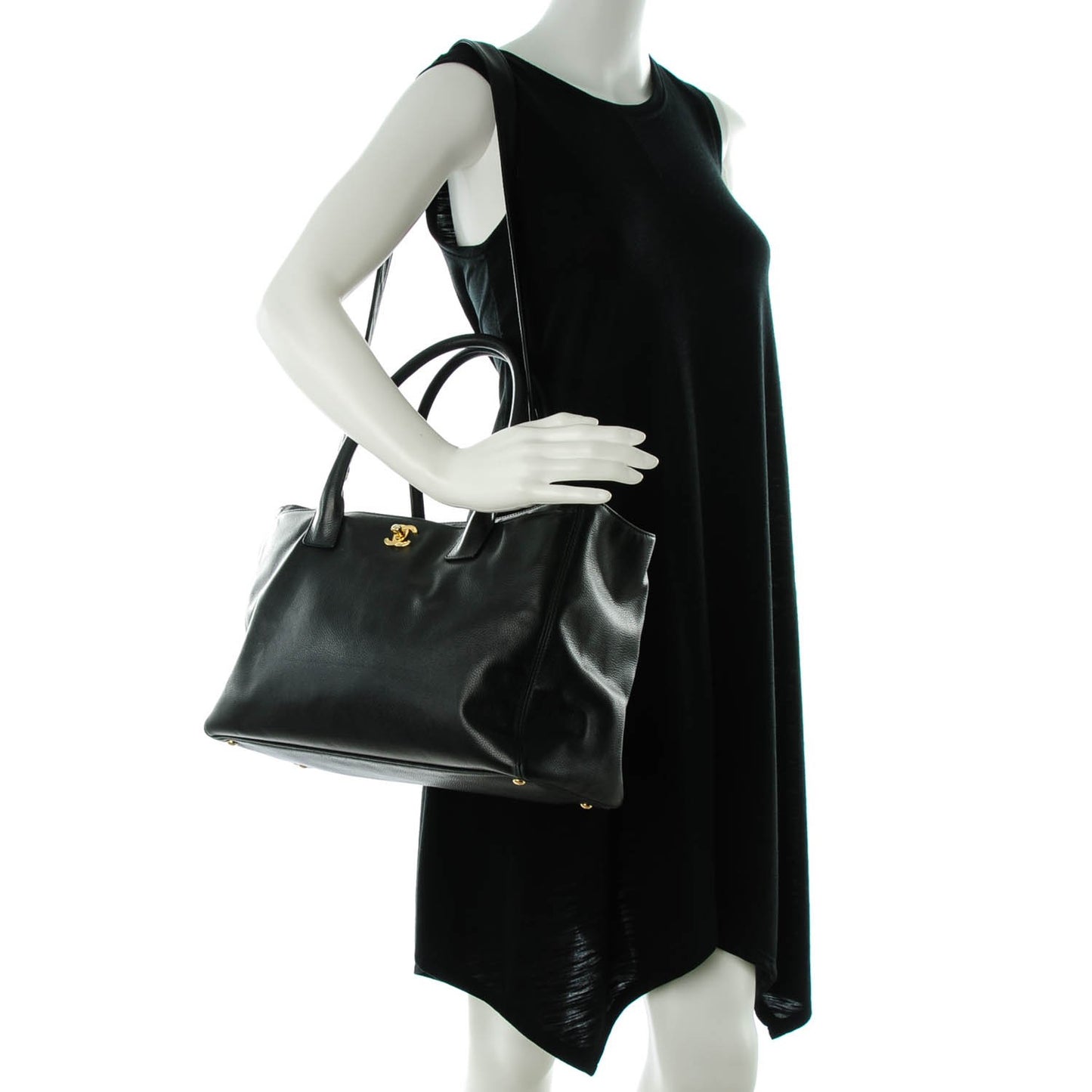 Calfskin Cerf Executive Shopper Tote Black