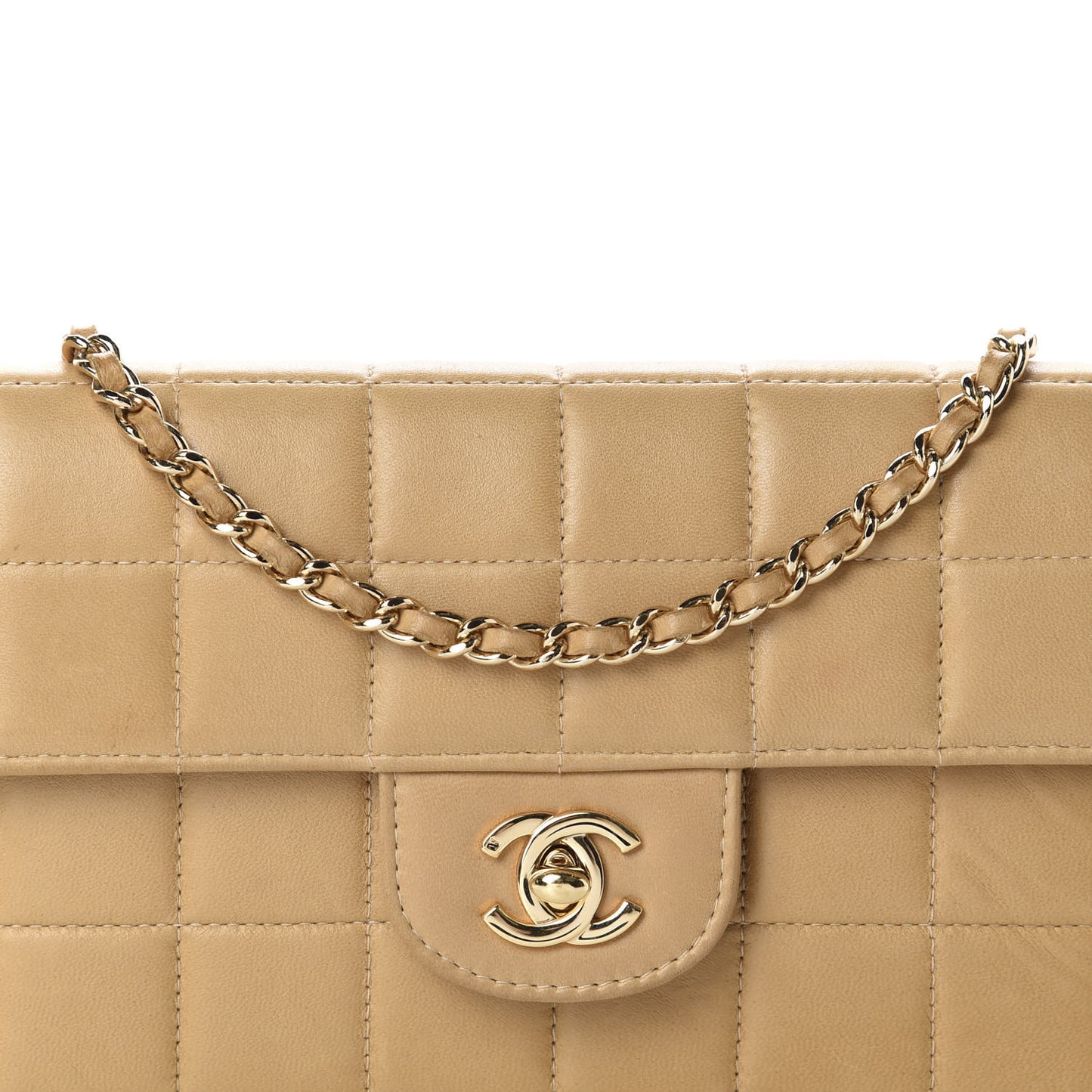 Lambskin East West Chocolate Bar Flap Beige