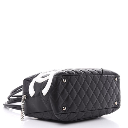 Chanel Calfskin Quilted Large Cambon Bowler Black White 4 of 16