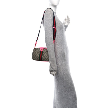 Gucci GG Supreme Monogram Textured Dollar Calfskin Web Ophidia Small Crossbody Bag Beige Ebony Fuchsia 2 of 11