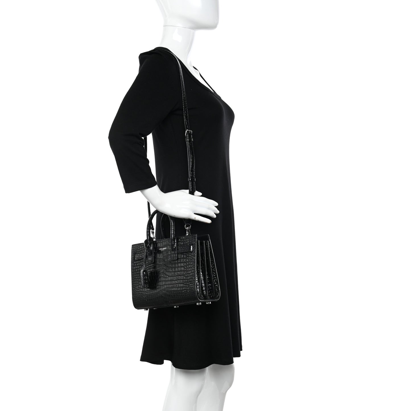 Calfskin Crocodile Embossed Nano Sac De Jour Black