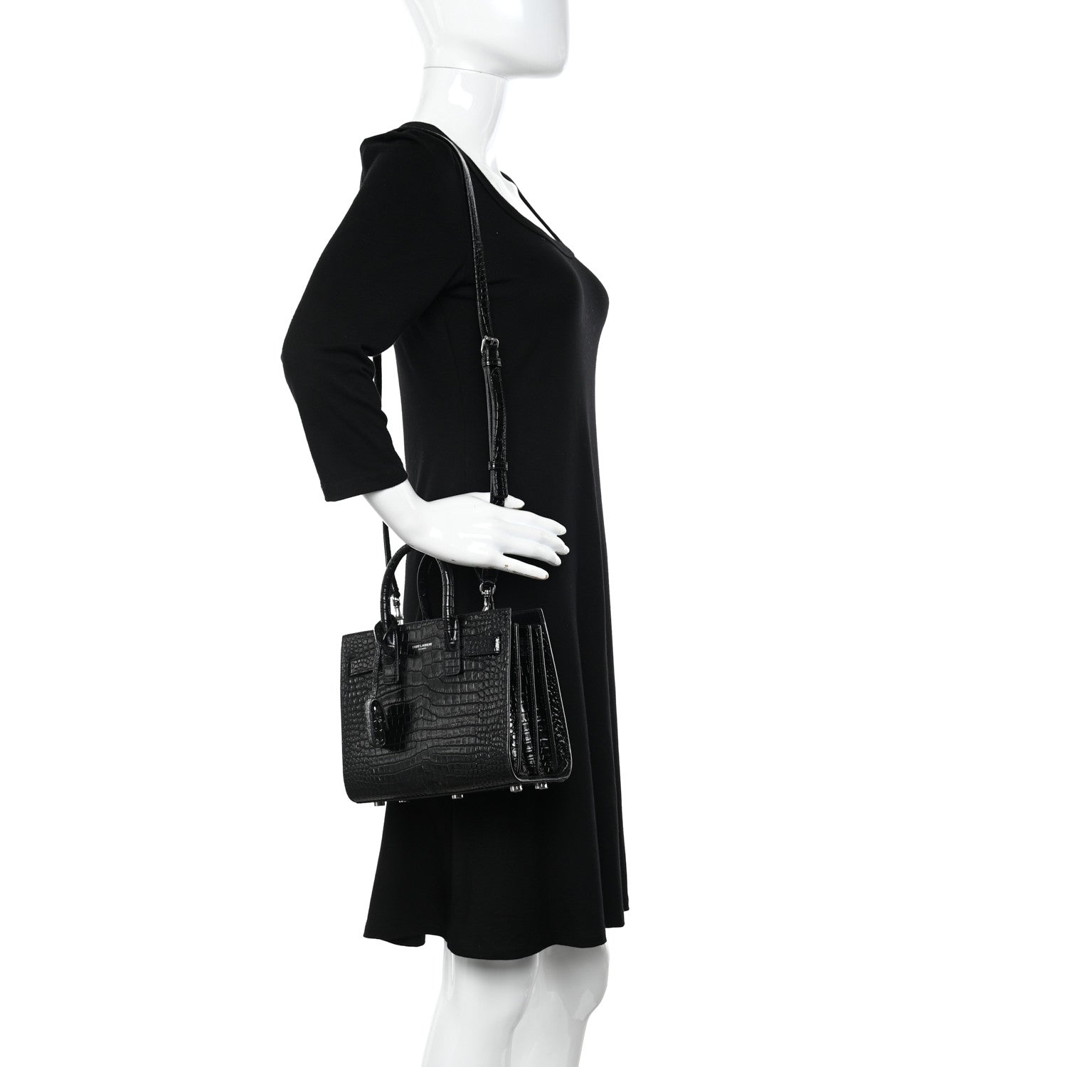 Saint Laurent Calfskin Crocodile Embossed Nano Sac De Jour Black 2 of 14