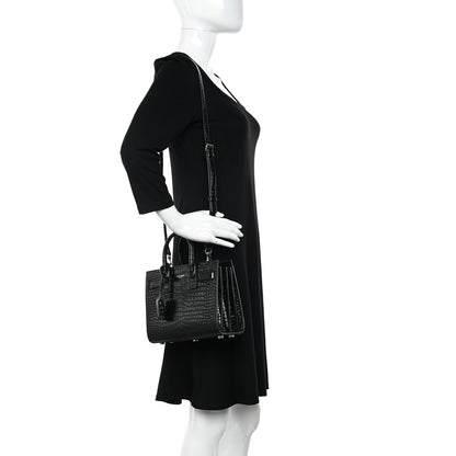 Saint Laurent Calfskin Crocodile Embossed Nano Sac De Jour Black 2 of 14