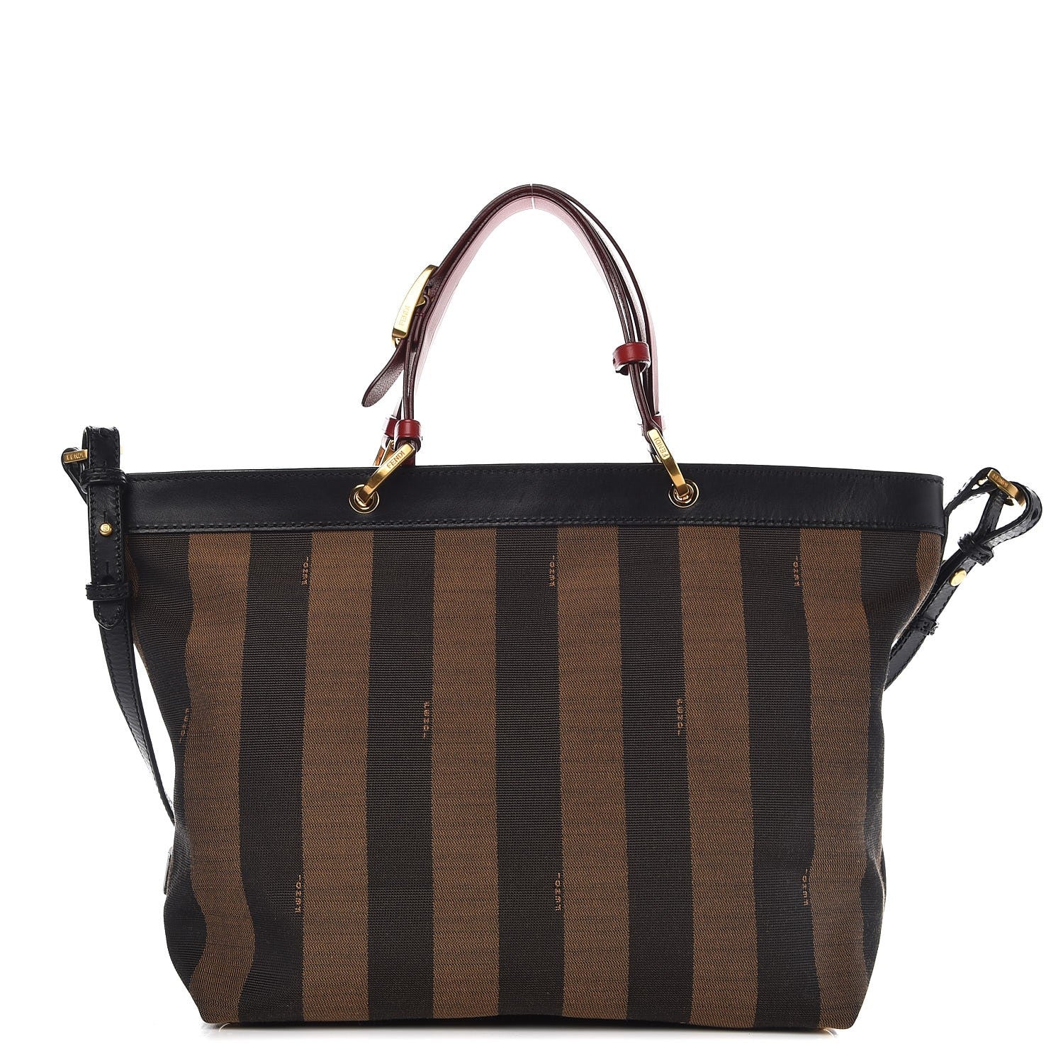 Fendi Pequin Cuoio Vegetale Shoulder Tote Tobacco Black Cuoio 1 of 20