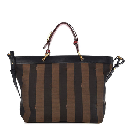 Fendi Pequin Cuoio Vegetale Shoulder Tote Tobacco Black Cuoio 1 of 20