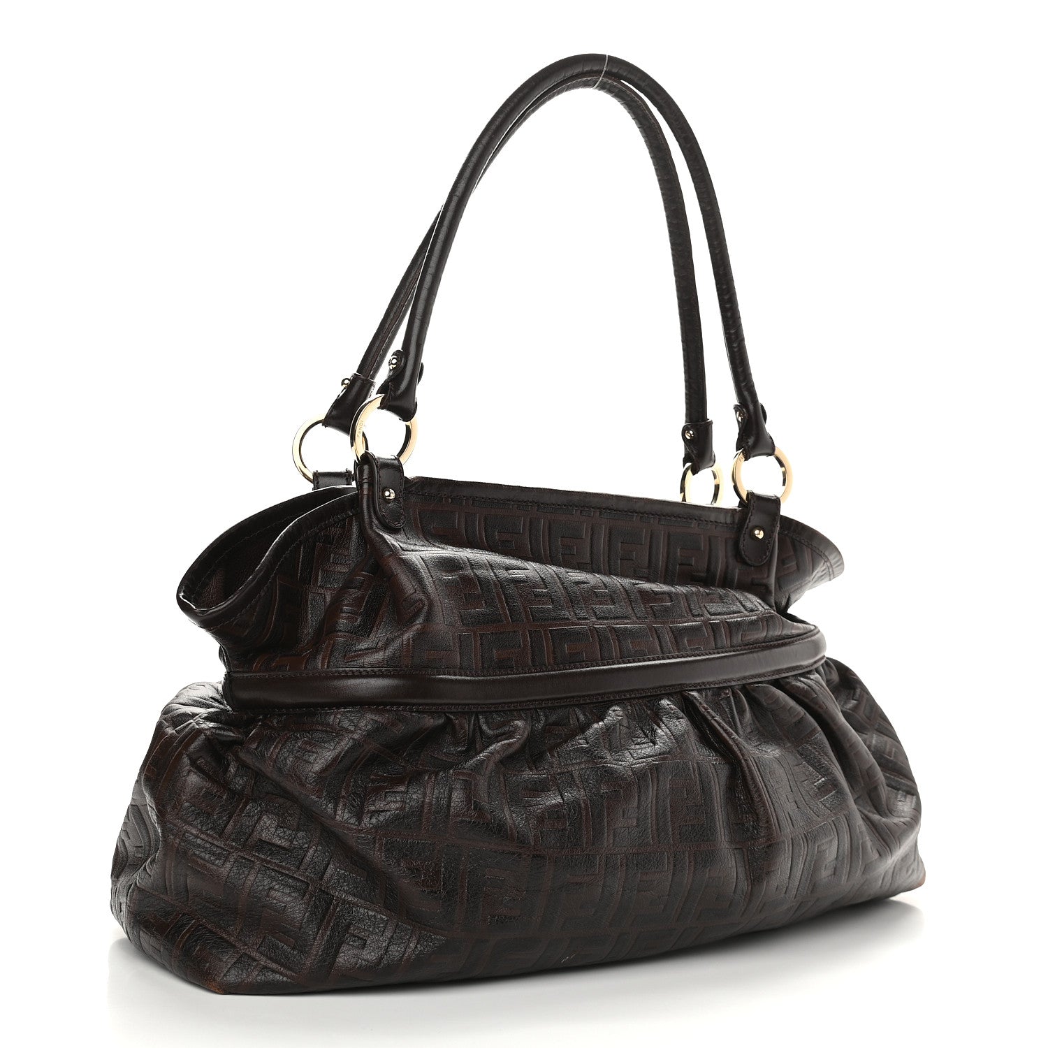 Fendi Vitello Bottalato FF Embossed Large Chef Shopper Tote Chocolate 2 of 12