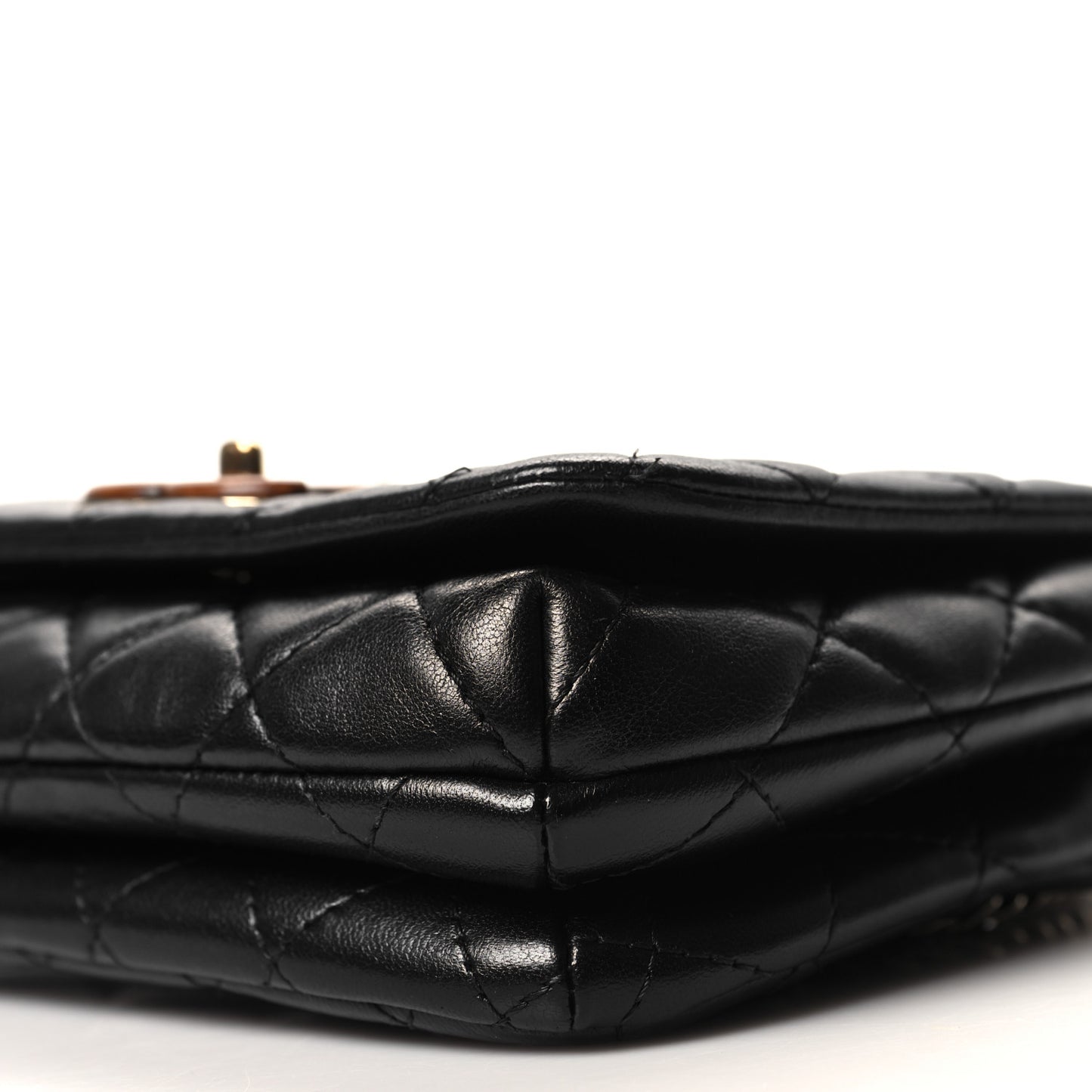Lambskin Quilted Wood Mini Coco Handle Flap Black