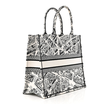 Christian Dior Canvas Embroidered Large Plan De Paris Book Tote White Black 4 of 13