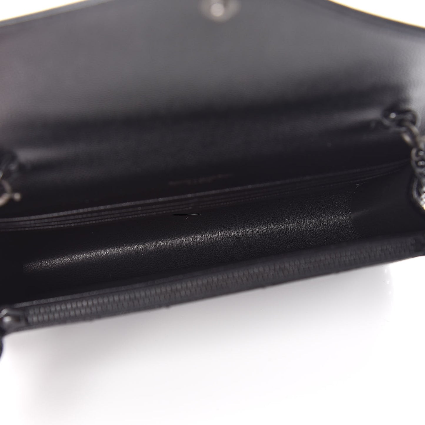 Grain De Poudre Matelasse Chevron Monogram Envelope Chain Wallet Black