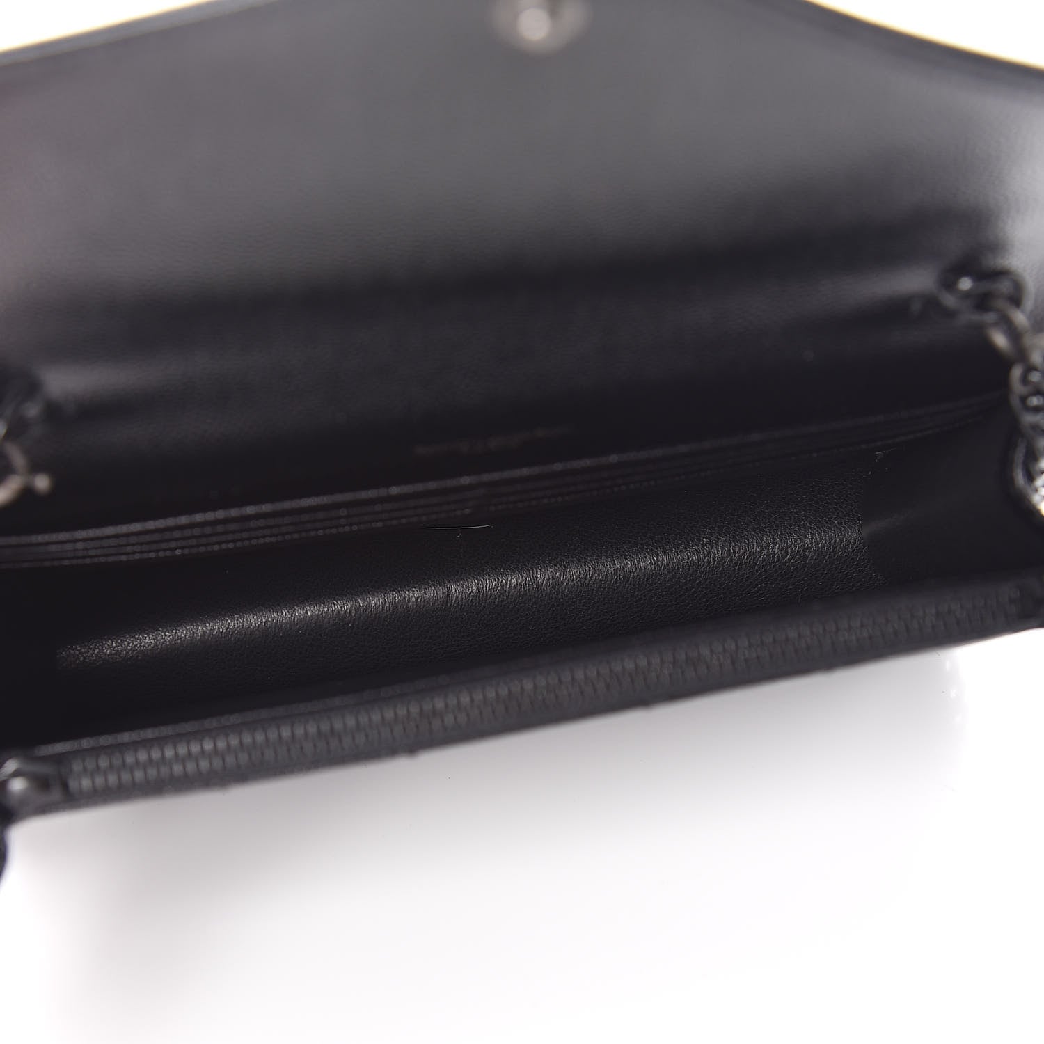 Saint Laurent Grain De Poudre Matelasse Chevron Monogram Envelope Chain Wallet Black 5 of 10