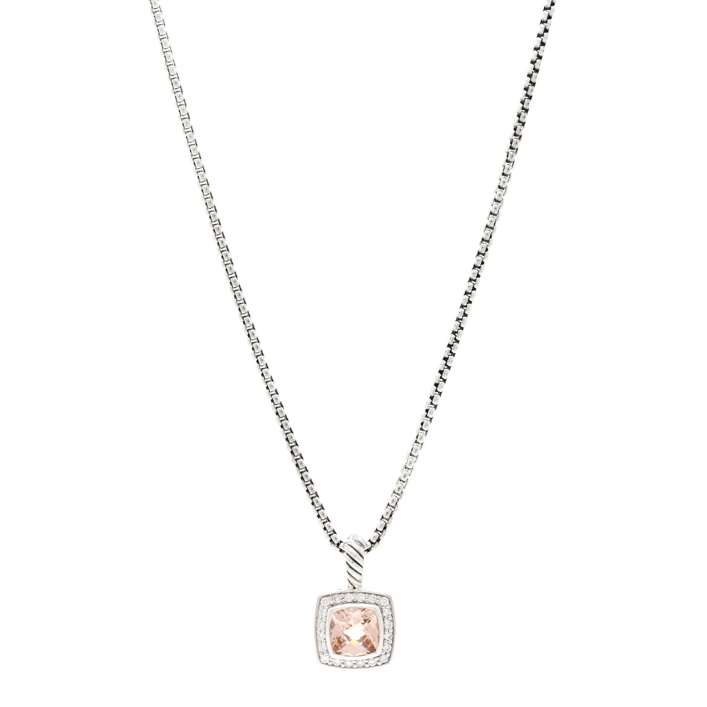 Sterling Silver Diamond Morganite 7mm Petite Albion Pendant Necklace