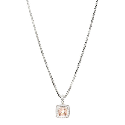David Yurman Sterling Silver Diamond Morganite 7mm Petite Albion Pendant Necklace 1 of 4