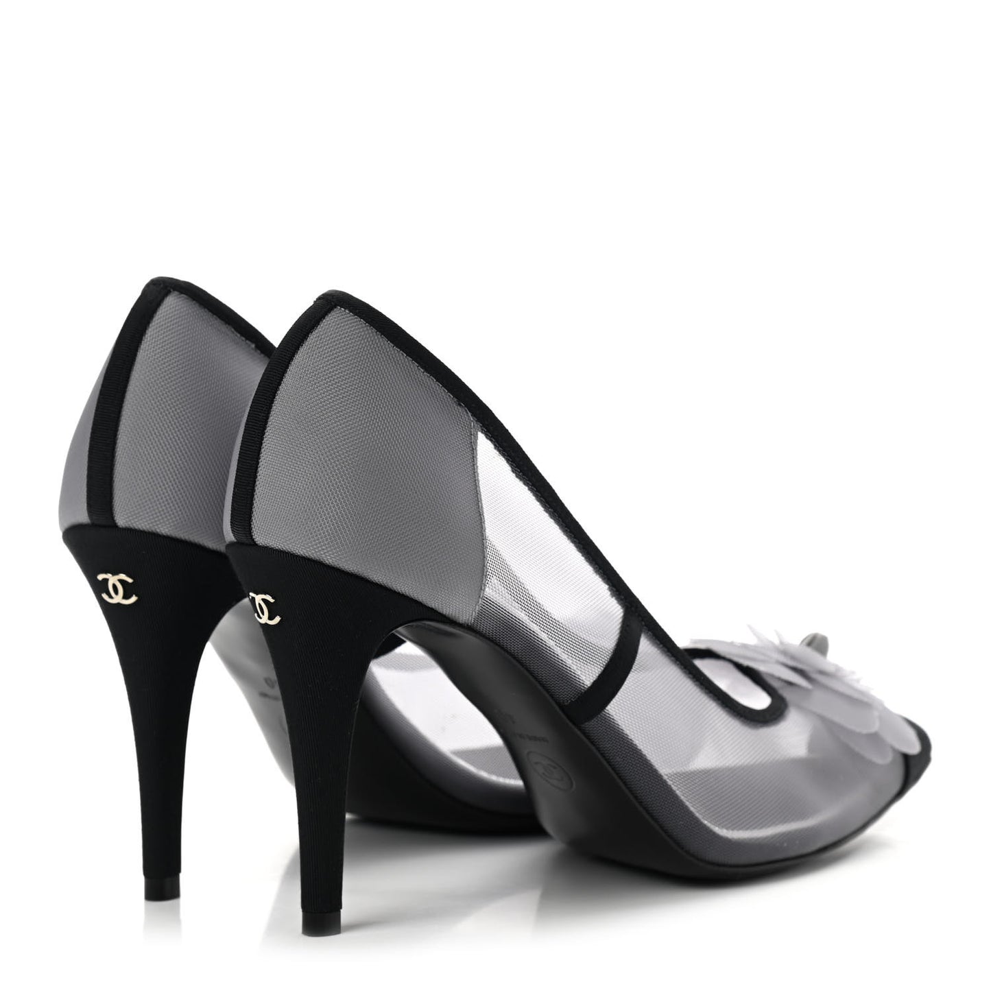 Mesh Grosgrain Camellia Pumps 40 Grey Black