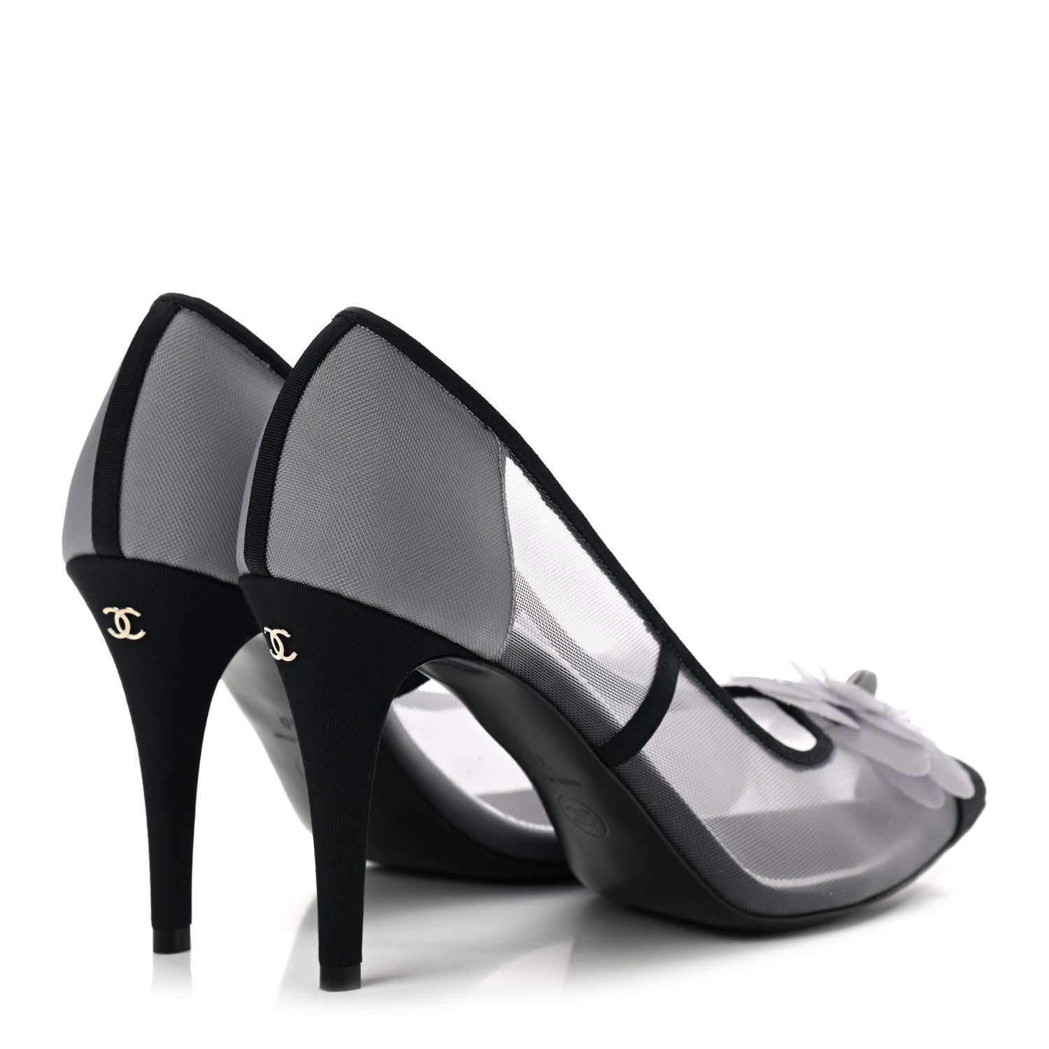 Chanel Mesh Grosgrain Camellia Pumps 40 Grey Black 4 of 7