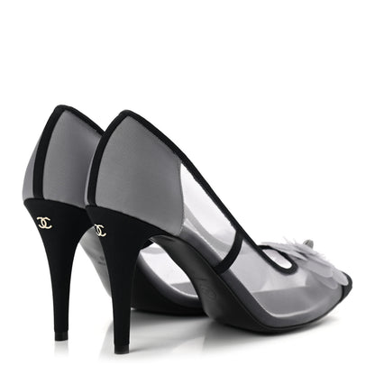 Chanel Mesh Grosgrain Camellia Pumps 40 Grey Black 4 of 7