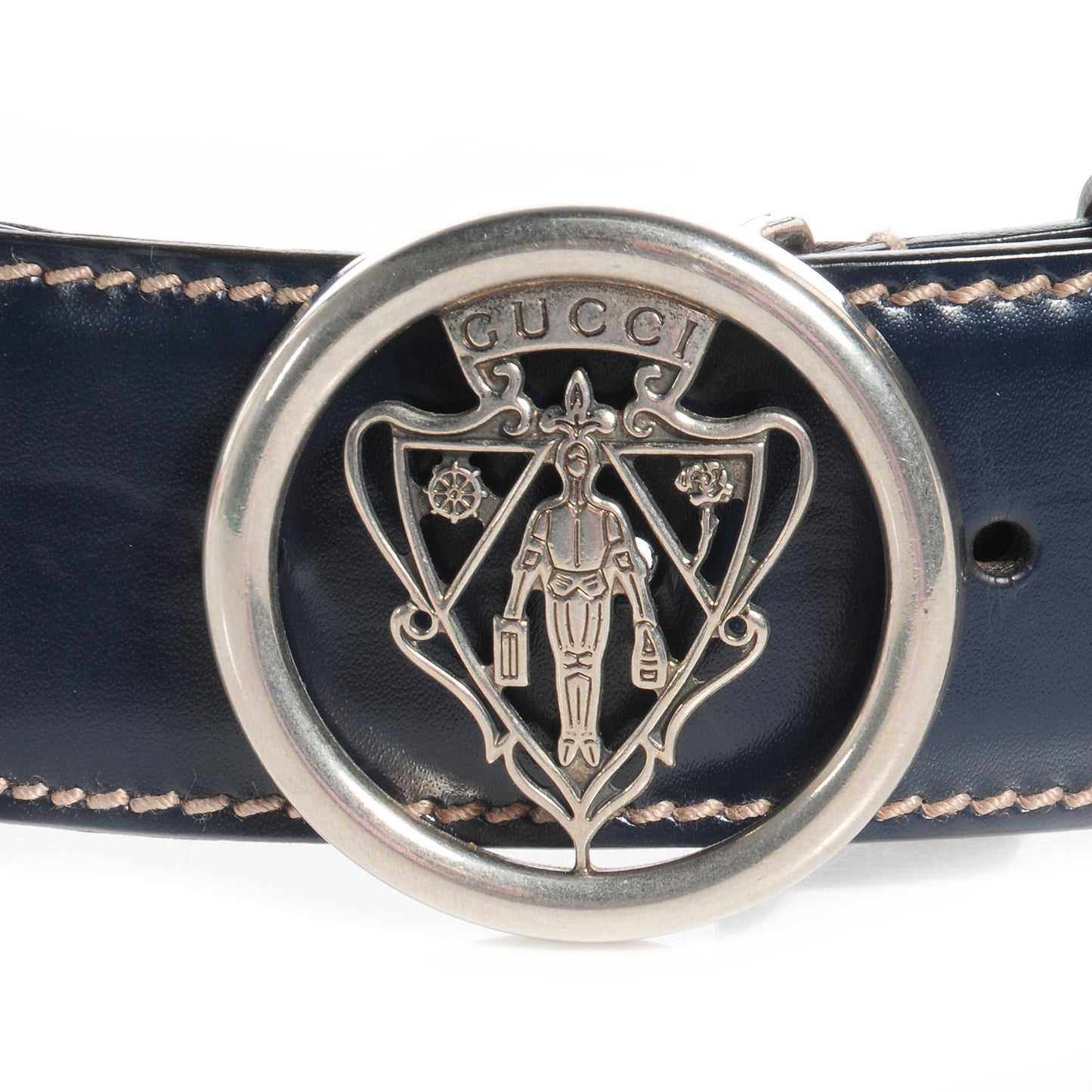 Leather Web Hysteria Crest Belt 105 42 Navy