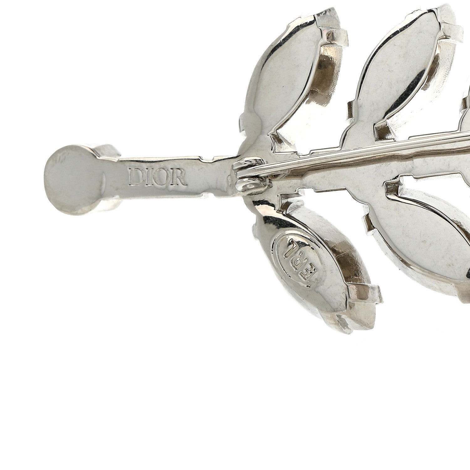 Christian Dior Metal Crystal Leaf Brooch Silver 4 of 5