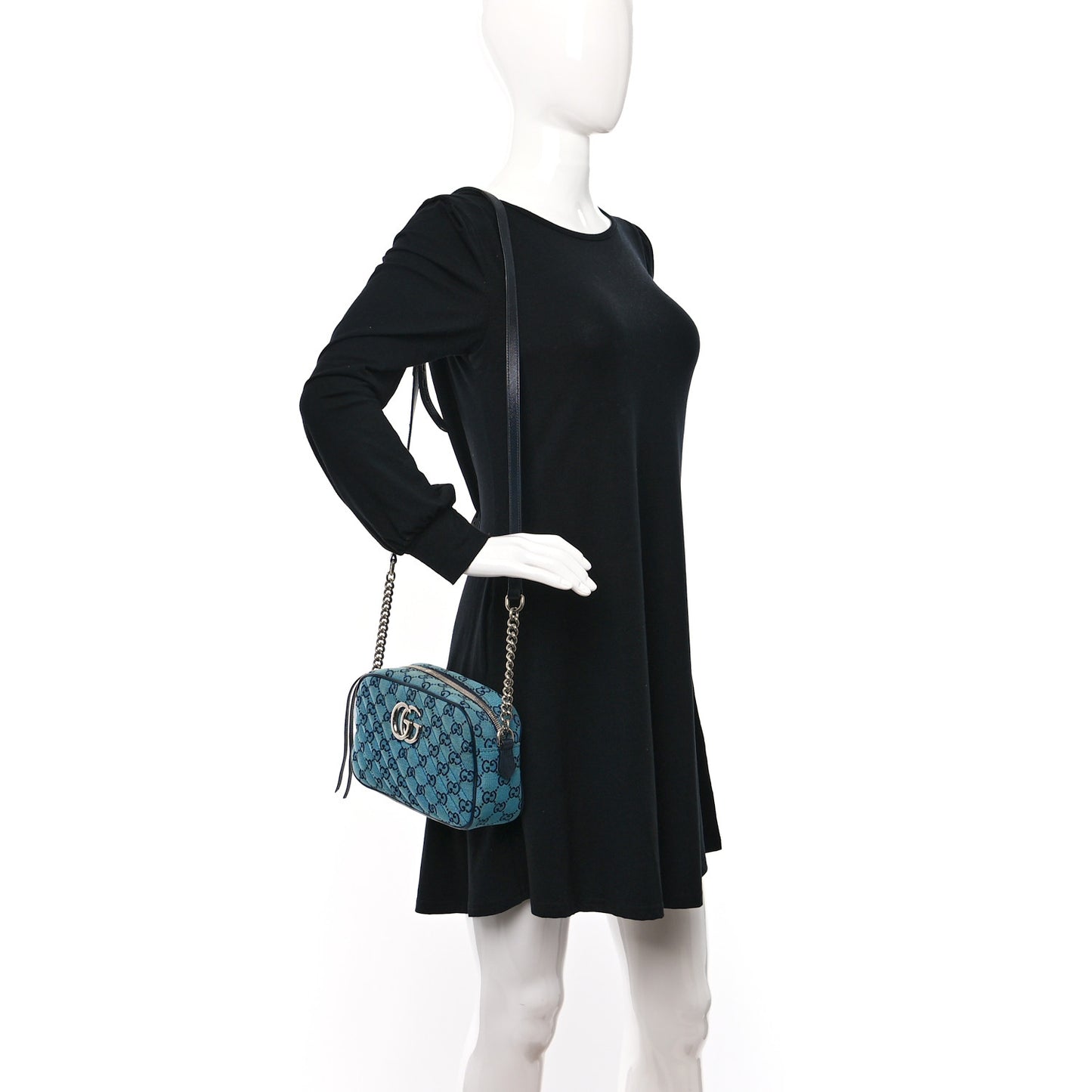 Monogram Multicolor Matelasse Diagonal Small GG Marmont Chain Shoulder Bag Light Blue
