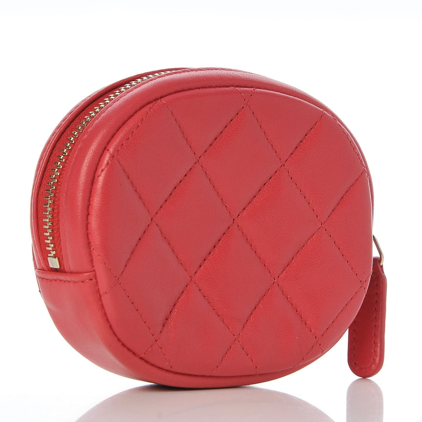 Lambskin Quilted Zip Around Classic Coin Purse Red