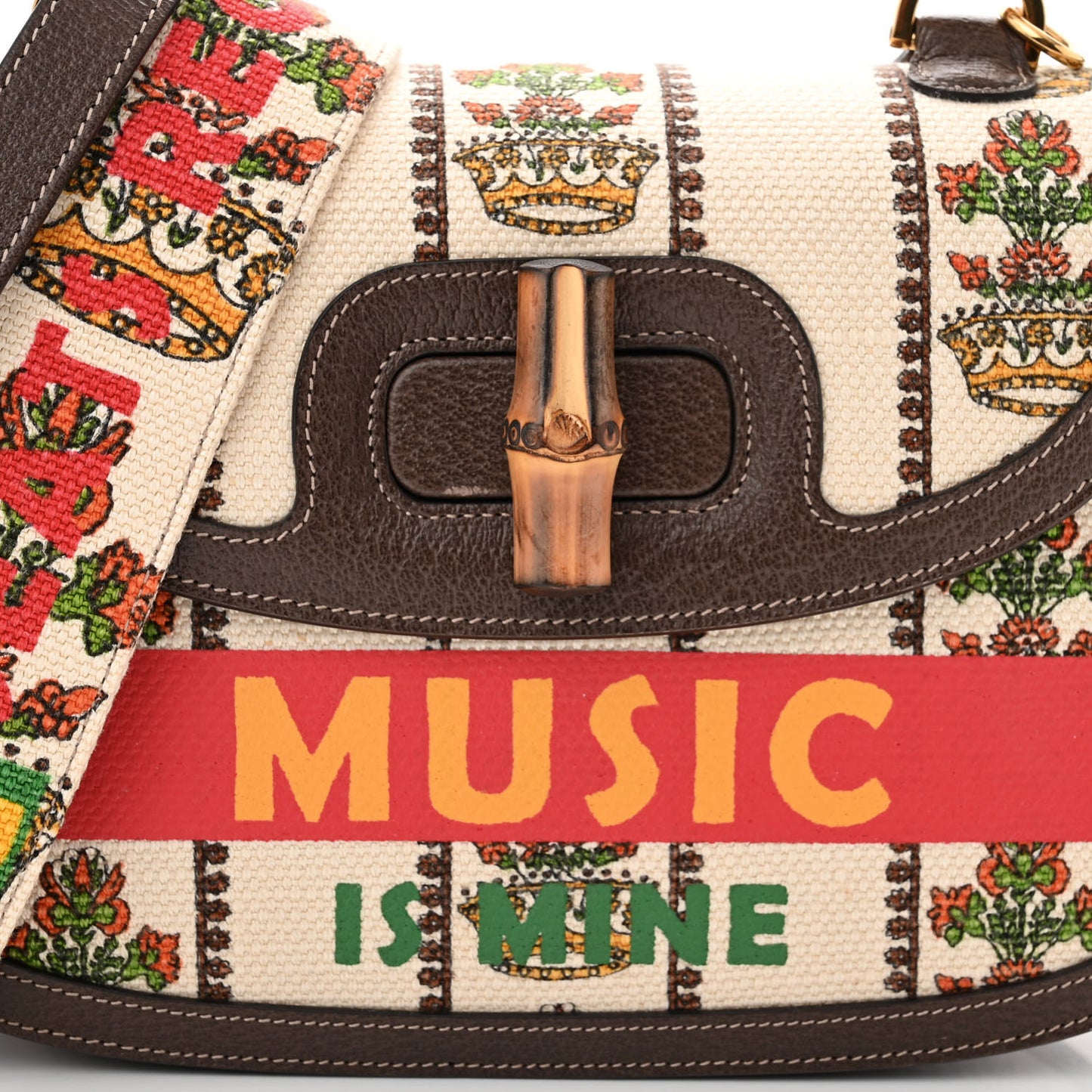 Canvas Calfskin 100 Centennial Music Mini Bamboo 1947 Top Handle Bag Multicolor