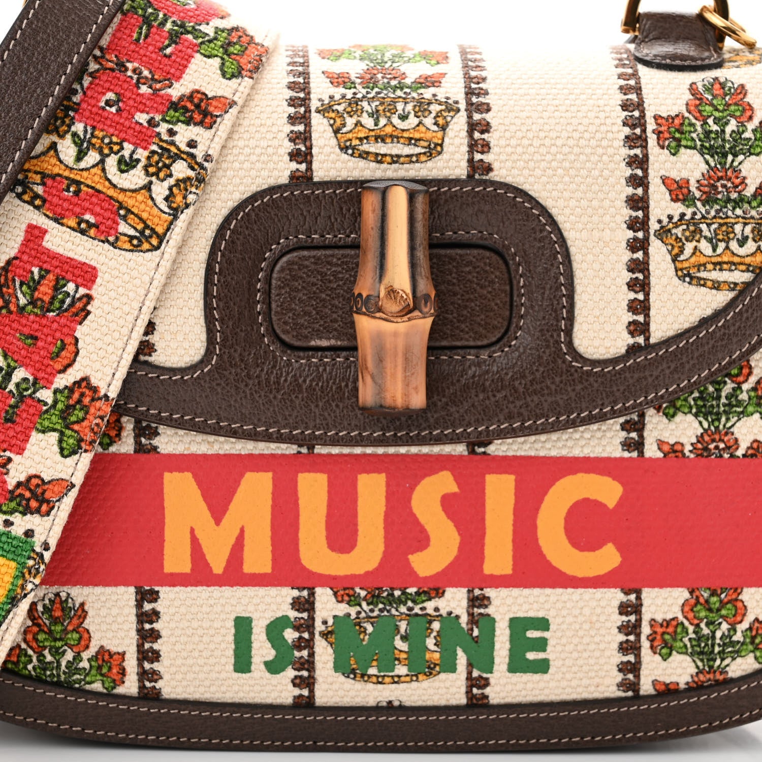 Gucci Canvas Calfskin 100 Centennial Music Mini Bamboo 1947 Top Handle Bag Multicolor 8 of 12
