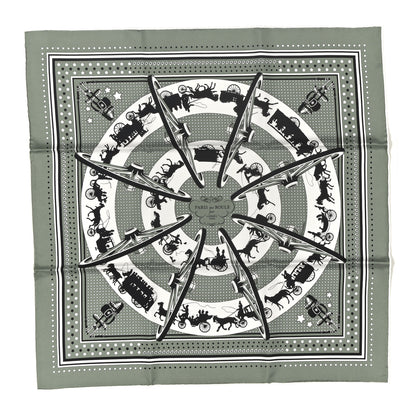 Hermes Silk Paris Qui Roule Bandana Scarf 55 Vert Sauge White 1 of 4