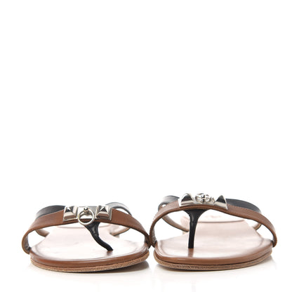 Hermes Calfskin Corfou Sandals 37 Naturel Black 2 of 10