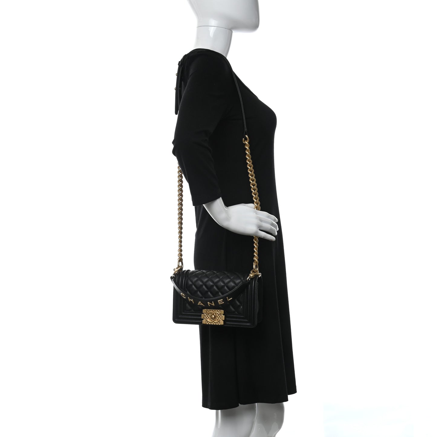 Calfskin Small Boy Logo Top Handle Flap Black
