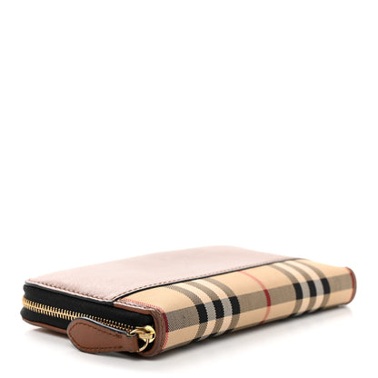 Burberry Calfskin Haymarket Check Elmore Zip Around Wallet Tan 4 of 7
