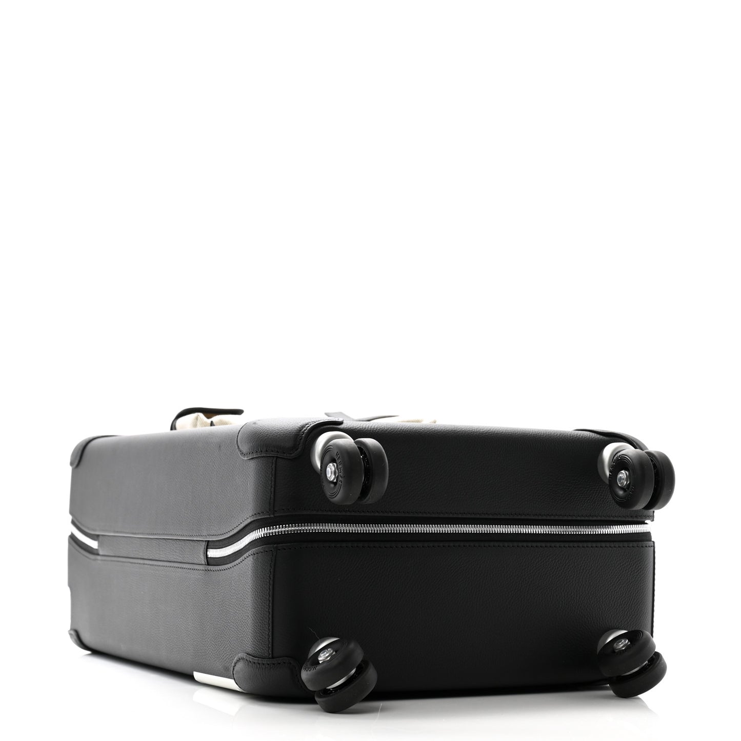 H Viking Canvas Taurillon Regate Cargo Rolling Trolley Luggage Ecru Black
