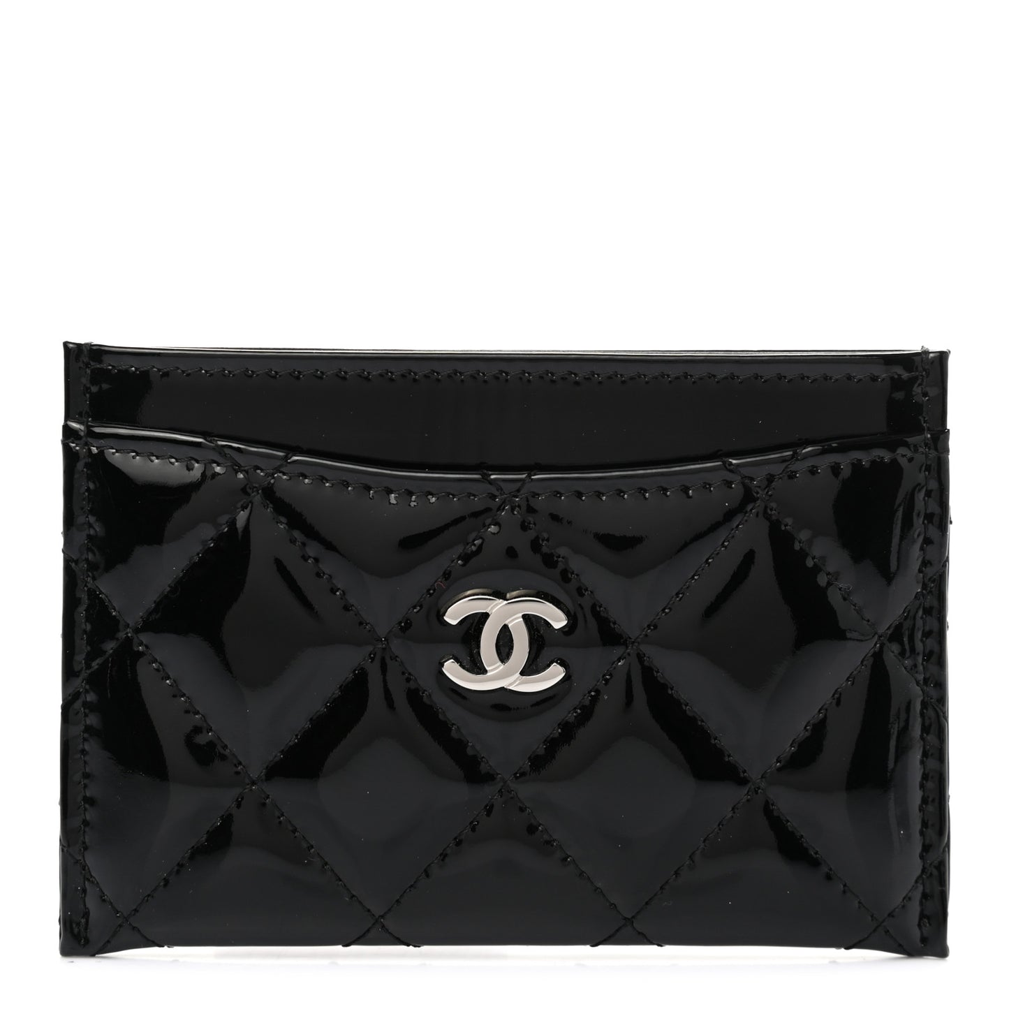 Patent Calfskin Quilted Card Holder Black
