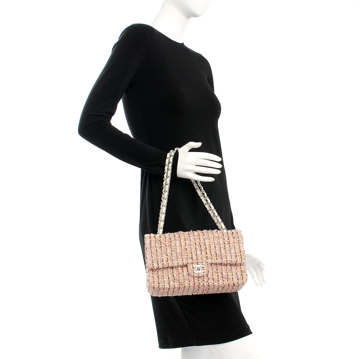 Chanel Tweed Quilted Medium Double Flap Pink Gold 2 of 8