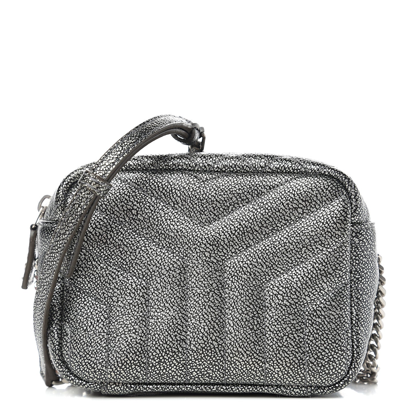 Metallic Grain De Poudre Y Quilted Monogram Mini Loulou Camera Bag Gun Metal