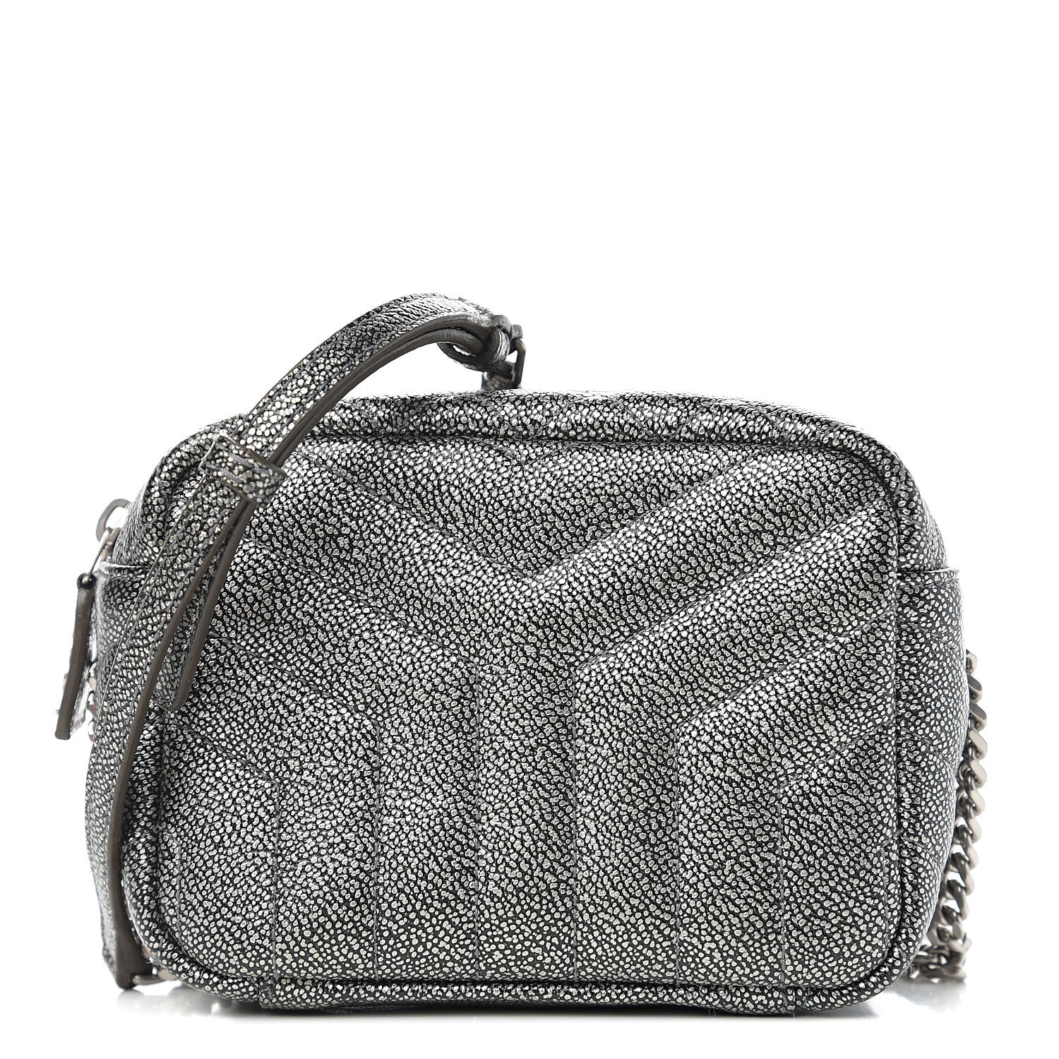 Saint Laurent Metallic Grain De Poudre Y Quilted Monogram Mini Loulou Camera Bag Gun Metal 1 of 8