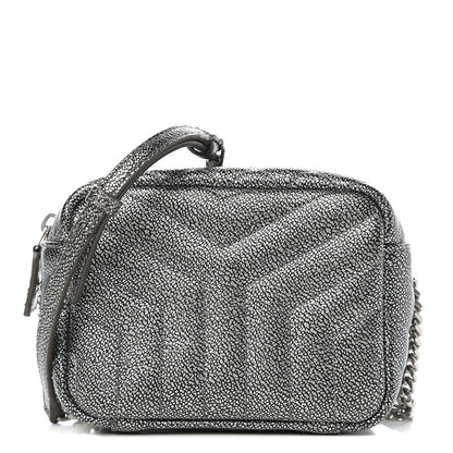 Saint Laurent Metallic Grain De Poudre Y Quilted Monogram Mini Loulou Camera Bag Gun Metal 1 of 8