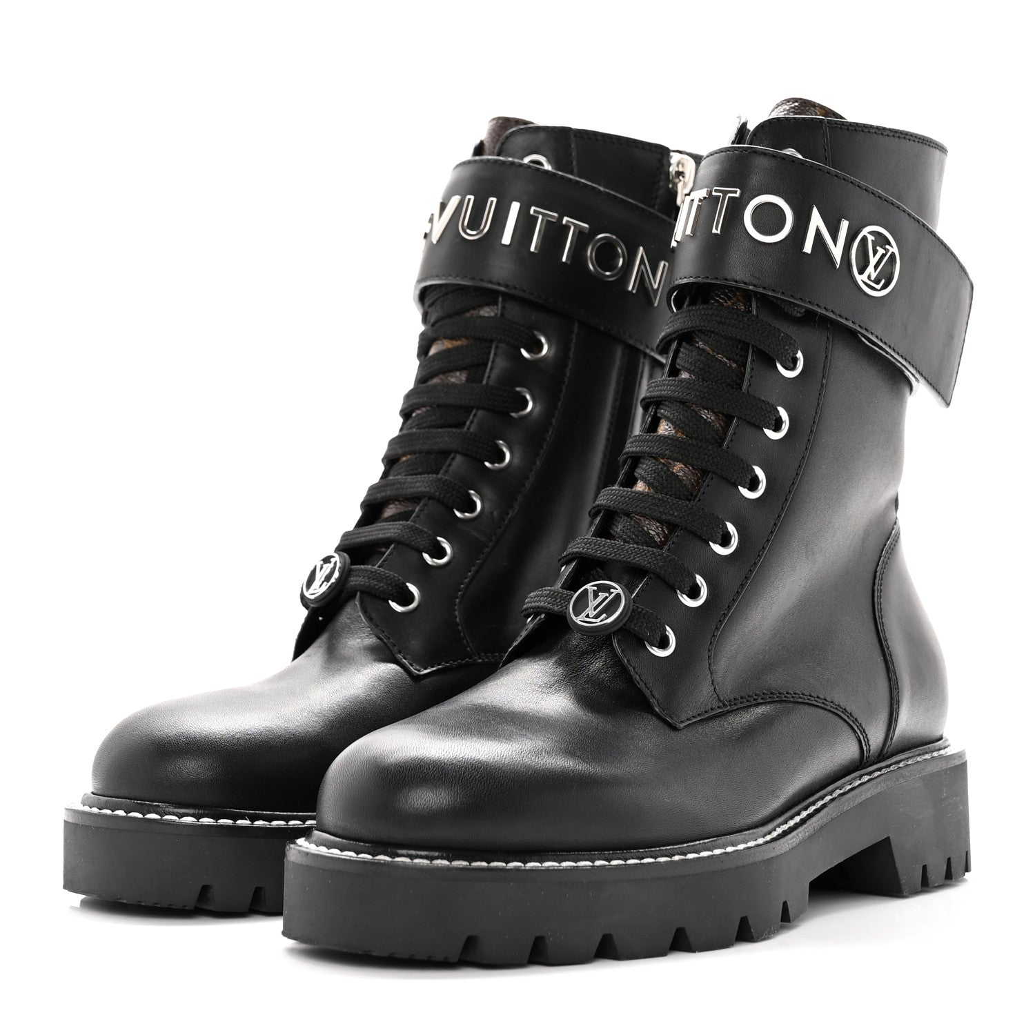 Louis Vuitton Calfskin Monogram Territory Flat Ranger Boots 36 Black 3 of 14