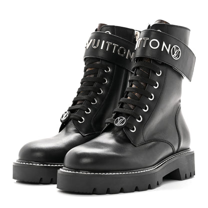 Louis Vuitton Calfskin Monogram Territory Flat Ranger Boots 36 Black 3 of 14