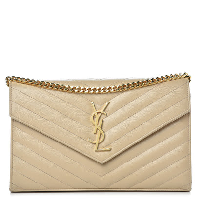 Saint Laurent Grain De Poudre Matelasse Chevron Monogram Chain Wallet Nude Powder 1 of 10