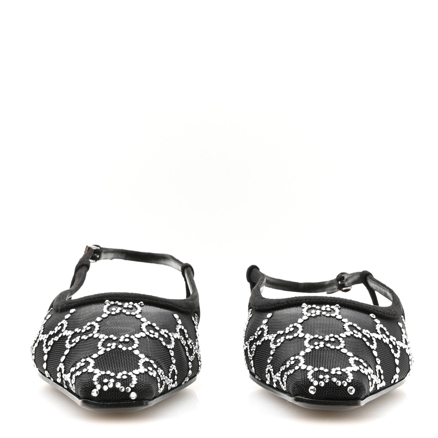 Tela Retino Kid Scamosciato Crystal GG Monogram Square G Slingback Flat 37 Black