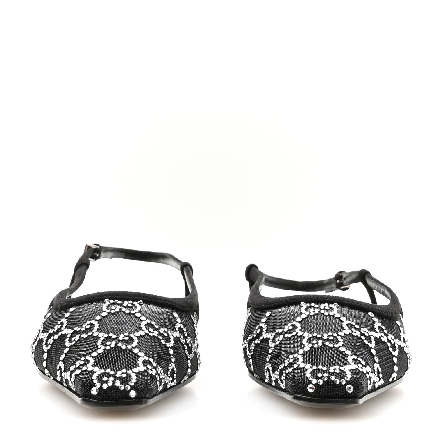 Gucci Tela Retino Kid Scamosciato Crystal GG Monogram Square G Slingback Flat 37 Black 3 of 8