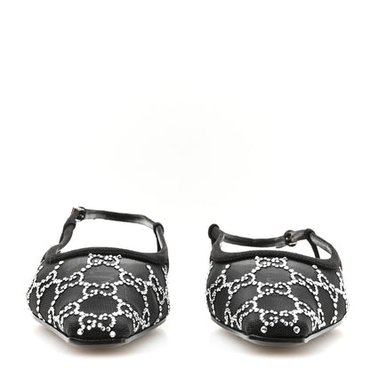 Gucci Tela Retino Kid Scamosciato Crystal GG Monogram Square G Slingback Flat 37 Black 3 of 8