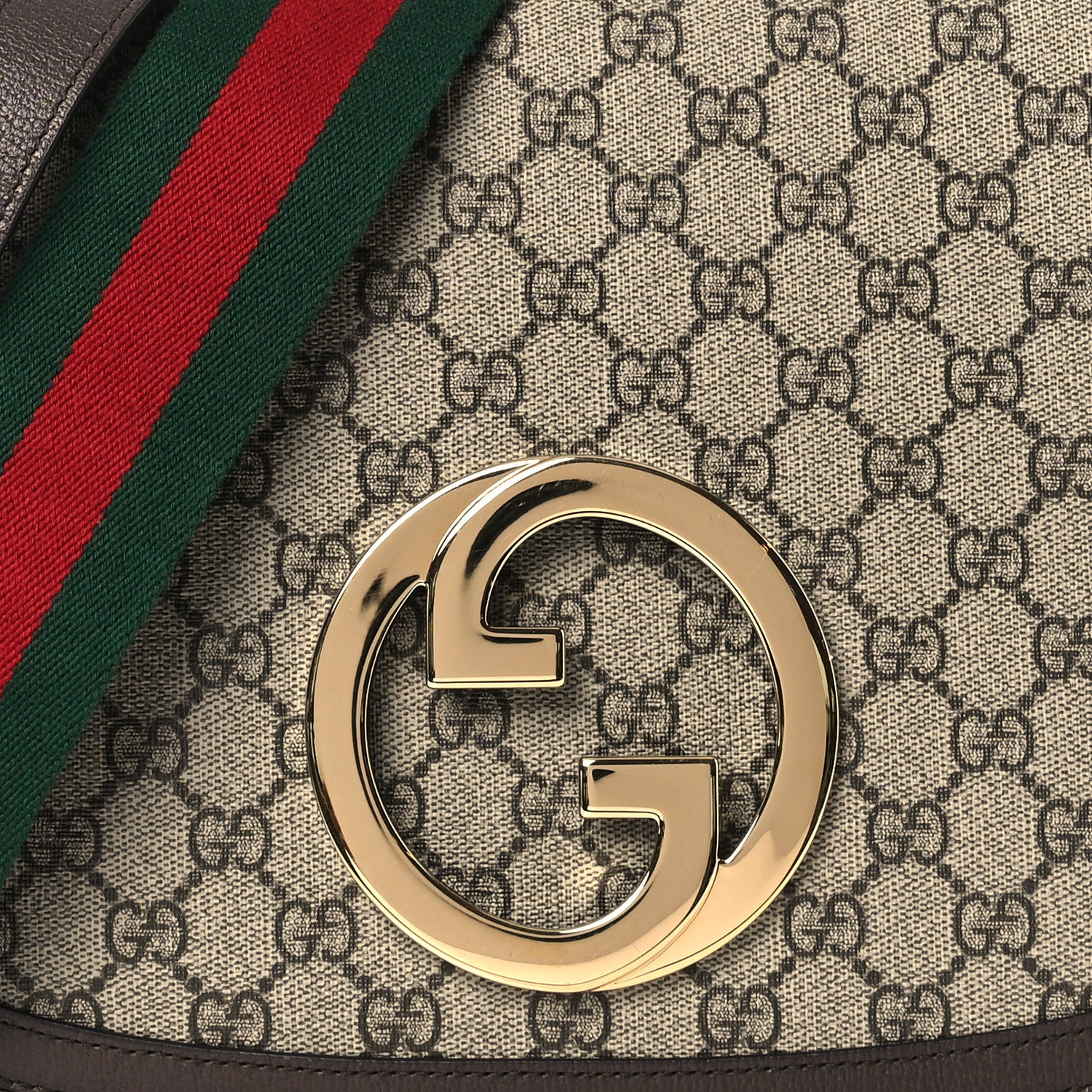 Gucci GG Supreme Monogram Textured Dollar Calfskin Web Medium Blondie Top Handle Shoulder Flap Bag Beige Ebony New Acero 8 of 10