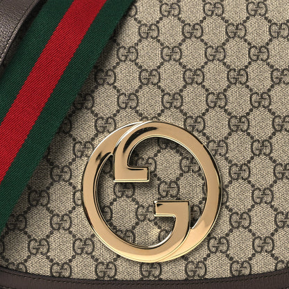 Gucci GG Supreme Monogram Textured Dollar Calfskin Web Medium Blondie Top Handle Shoulder Flap Bag Beige Ebony New Acero 8 of 10