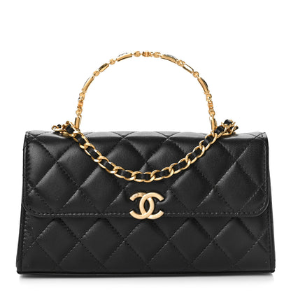 Chanel Lambskin Enamel Quilted Top Handle Flap Phone Holder With Chain Black 1 of 11