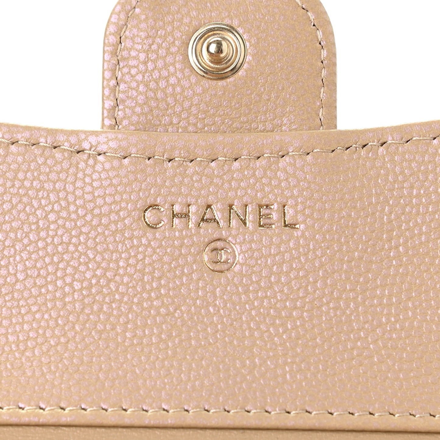 Iridescent Caviar Quilted Compact Flap Wallet Dark Beige